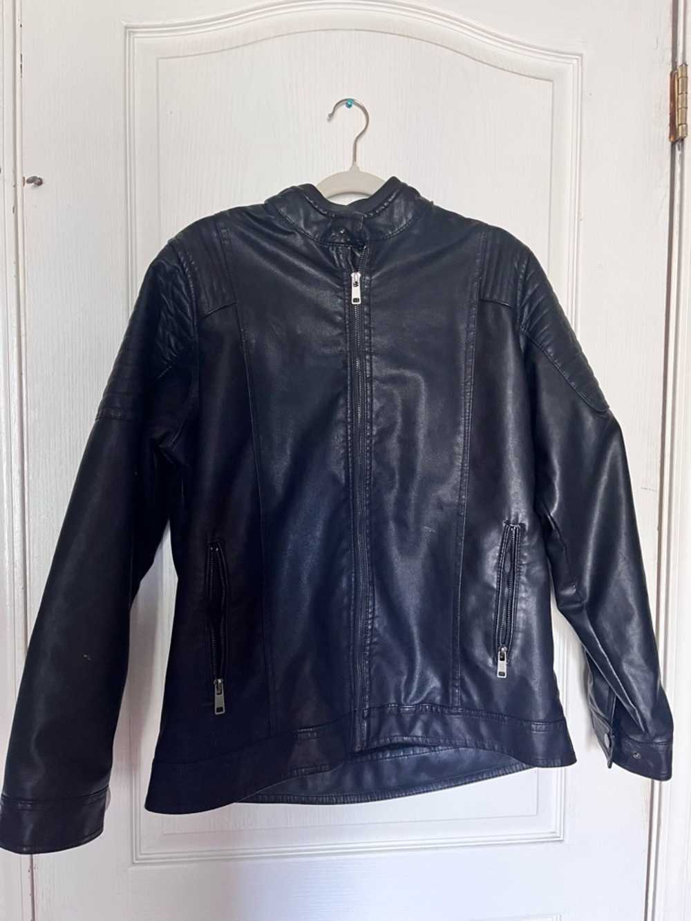 Men's Black Faux Leather Zip Front Jacket